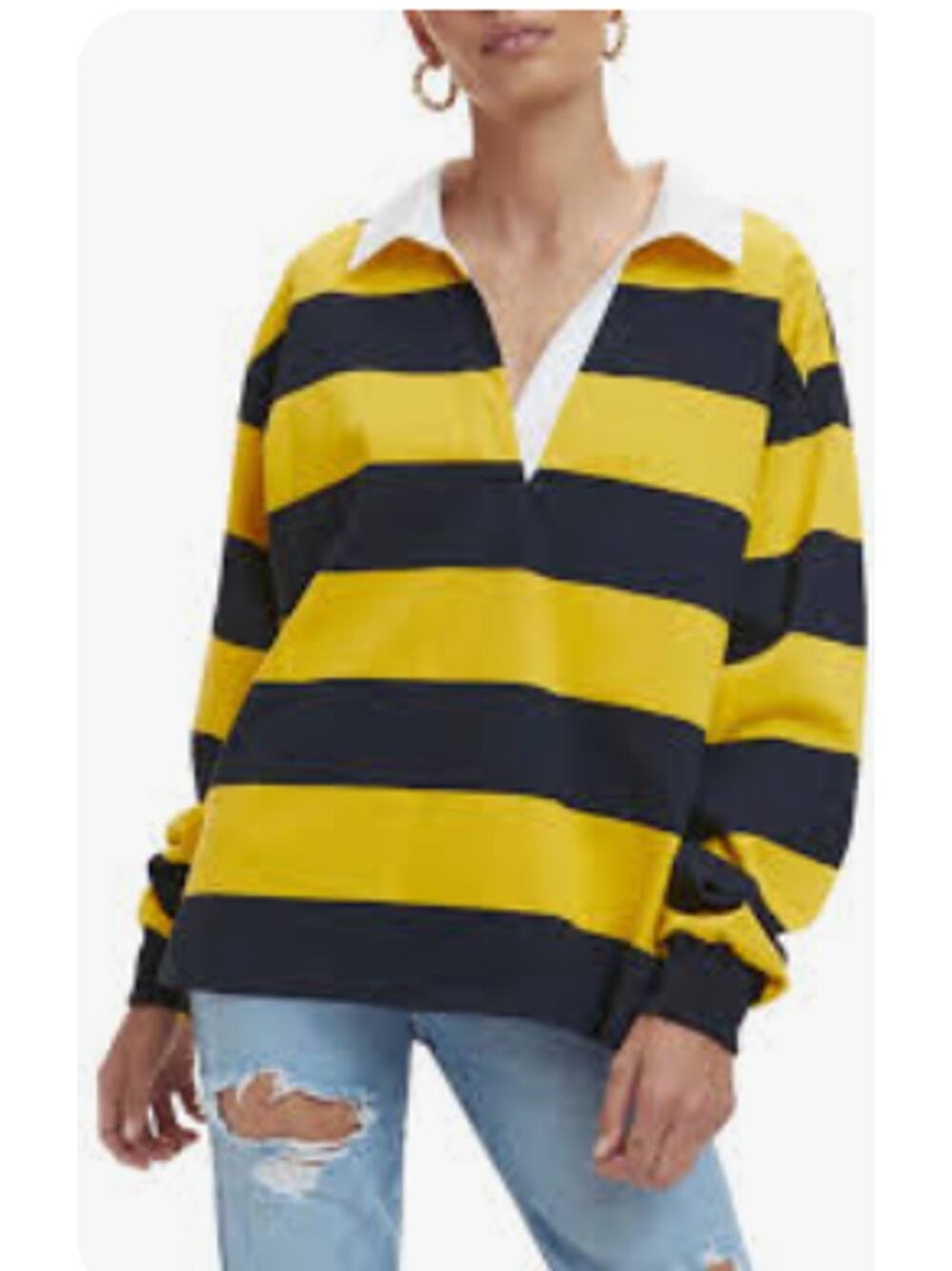 Good American Rugby Long Sleeve Polo Shirt In Emory And Black Size 1/2